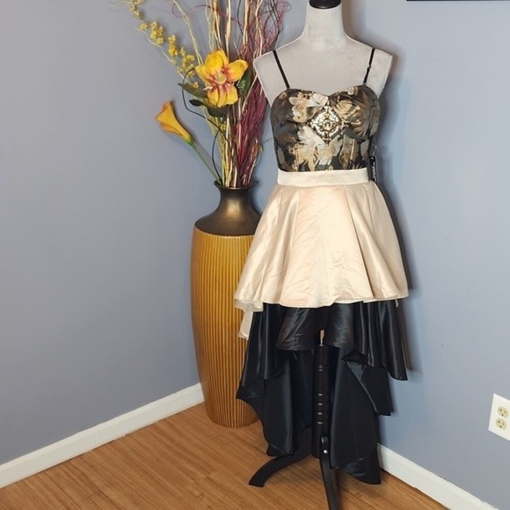 Venus Embellished Two Tiered Hi-Low Dress with center beading Size 4 NWT
